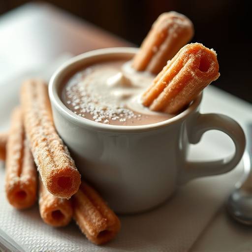 Churros con chocolate caliente, un postre tradicional espa&ntilde;ol