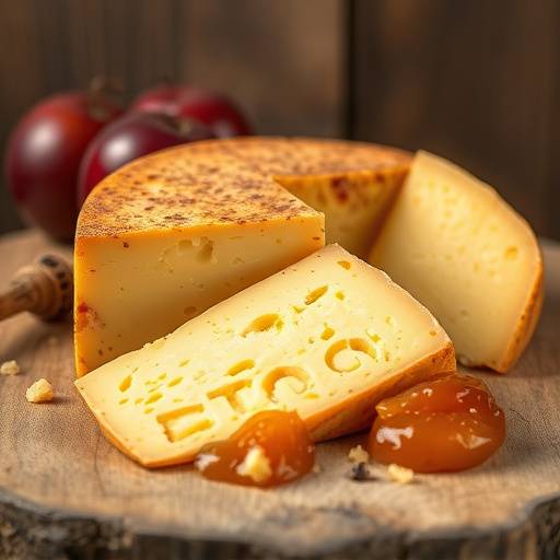 Un plato de queso manchego curado con membrillo.