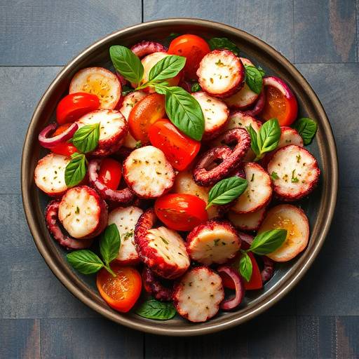 Una ensalada de pulpo a la gallega con piment&oacute;n y aceite de oliva.